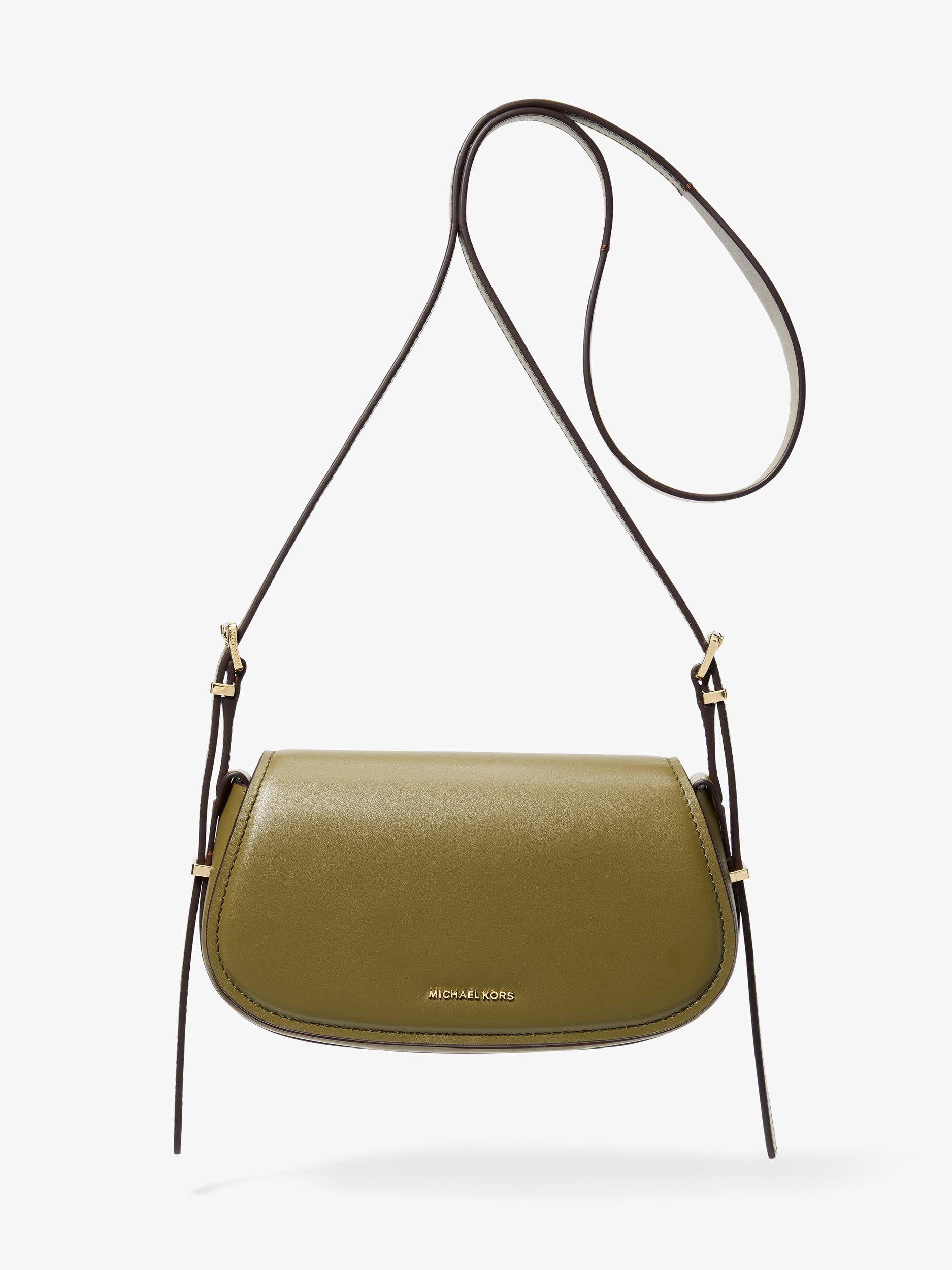 Product image 1 of 4, which shows Michael Kors Lydia Leather Flap Over Cross Body Bag, Green