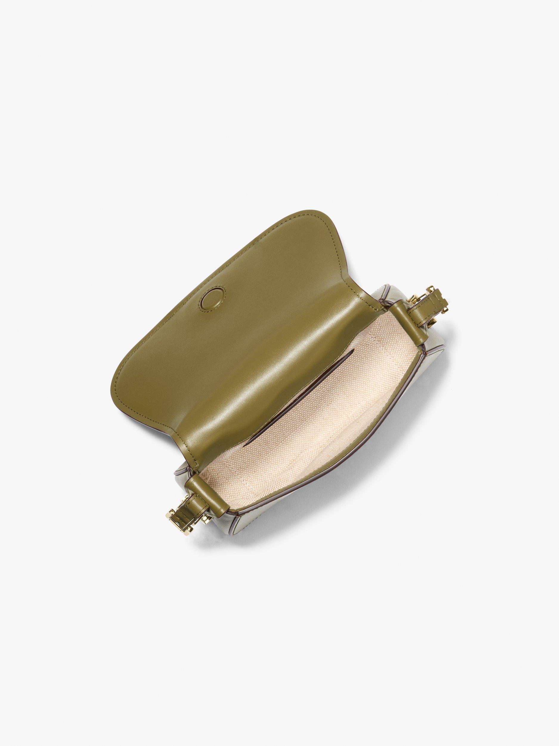 Product image 2 of 4, which shows Michael Kors Lydia Leather Flap Over Cross Body Bag, Green