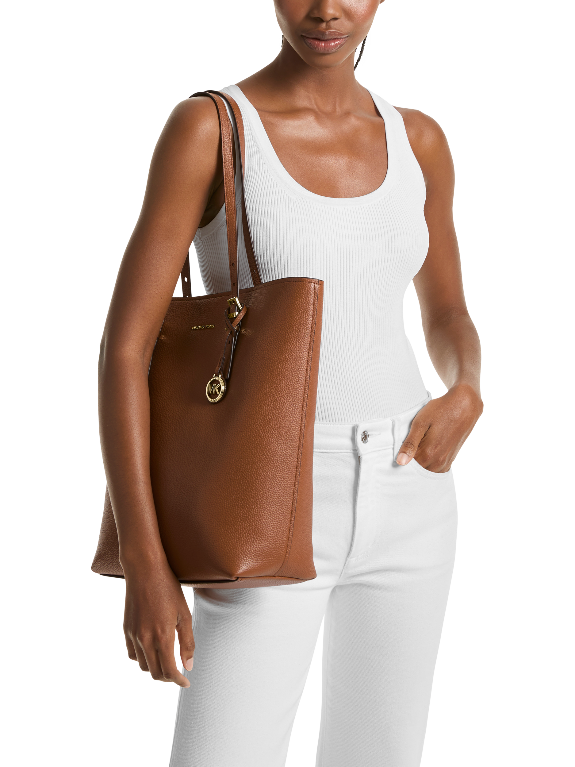 Product image 3 of 3, which shows Michael Kors Quinn Leather Tote Bag, Brown