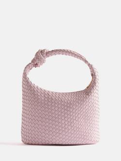 Mint Velvet Woven Leather Knot Handle Bag, Pink, Pink