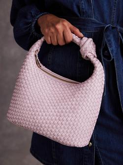 Mint Velvet Woven Leather Knot Handle Bag, Pink - view 2, Pink