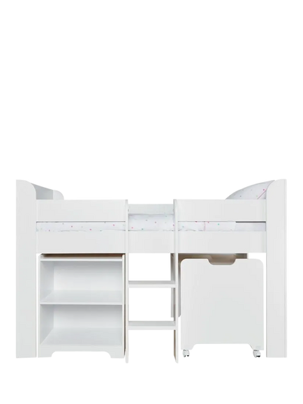 Great Little Trading Co Paddington Mid Sleeper Bed and Study Set, White, White