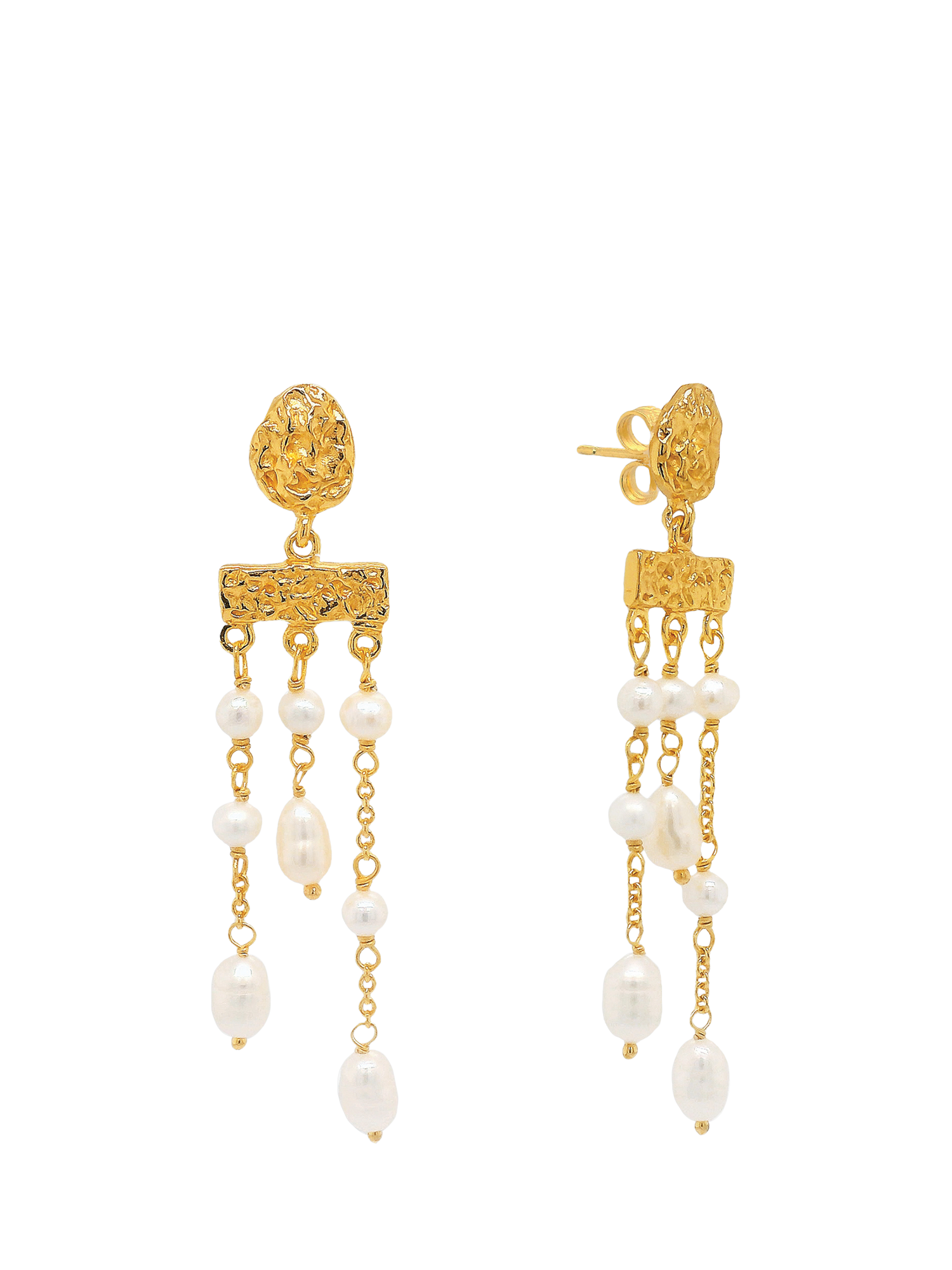 Product image 1 of 4, which shows Sarah Alexander Textured Freshwater Pearl Drop Earrings, Gold
