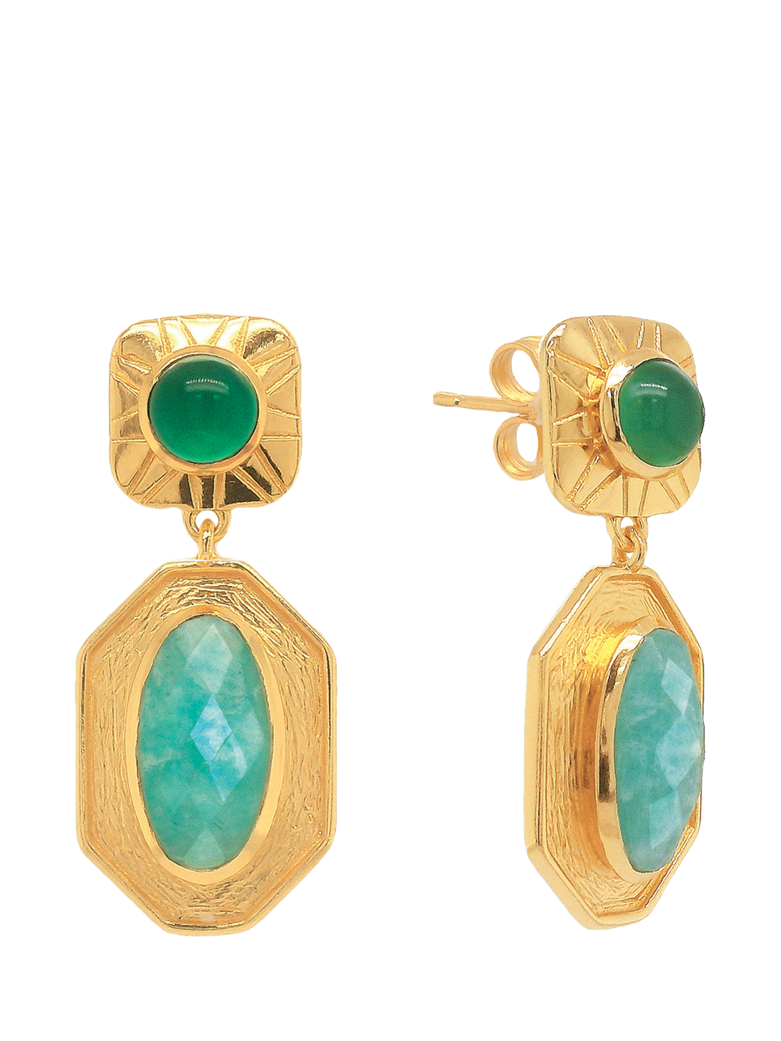 Product image 1 of 4, which shows Sarah Alexander Green Onyx and Amazonite Talisman Drop Earrings, Gold/Green