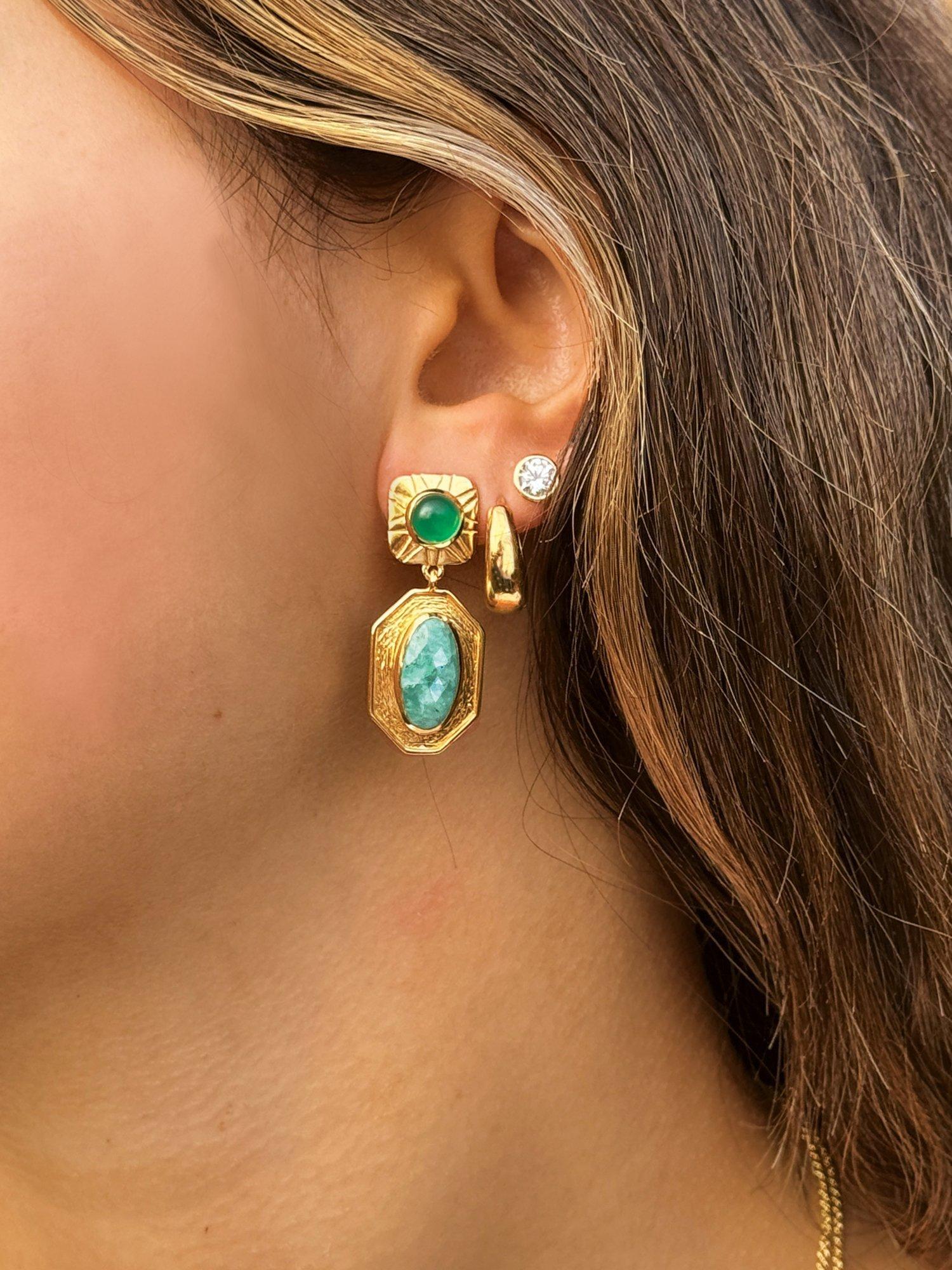 Product image 3 of 4, which shows Sarah Alexander Green Onyx and Amazonite Talisman Drop Earrings, Gold/Green
