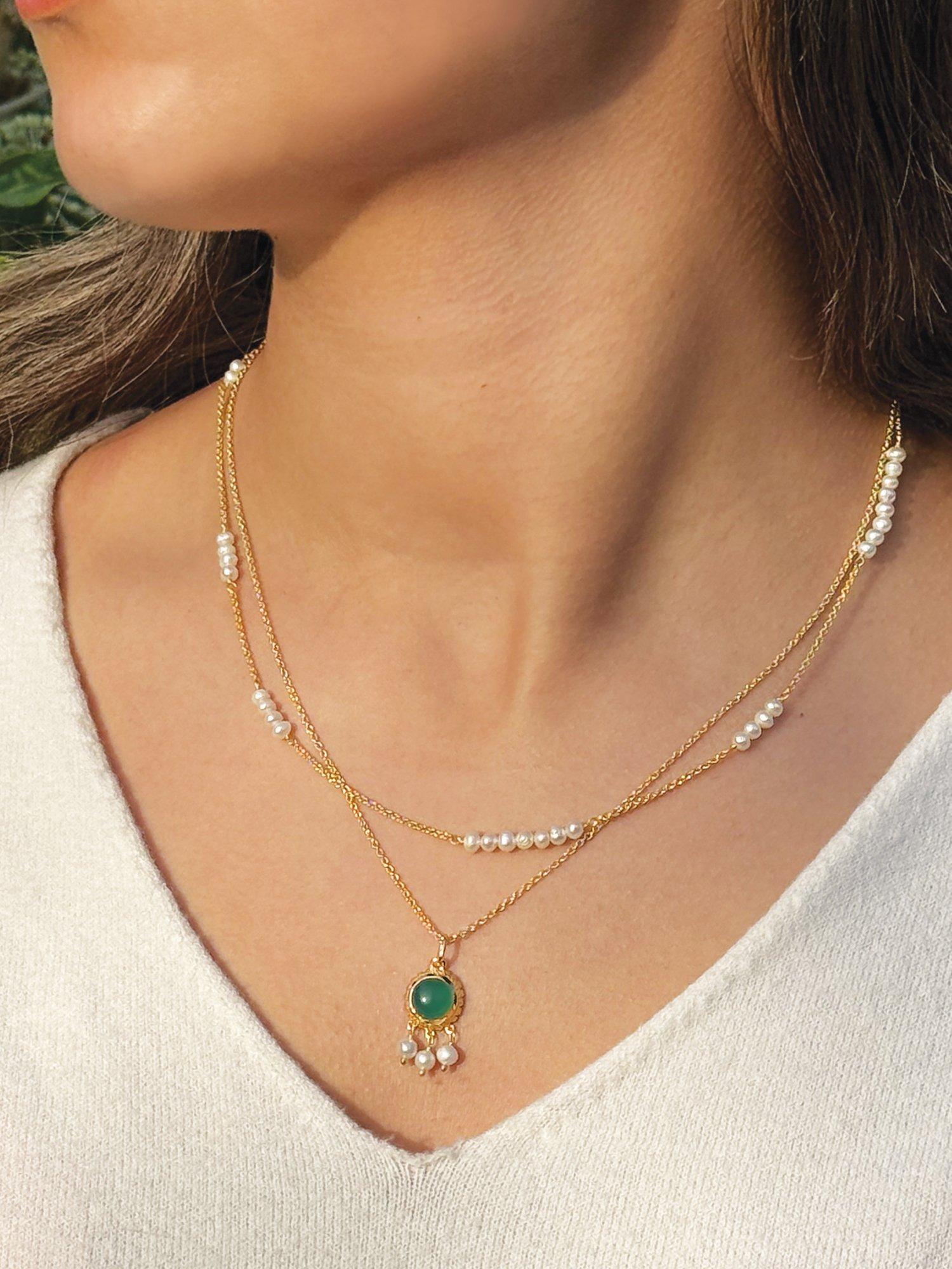 Product image 4 of 5, which shows Sarah Alexander Gemstone Pearl Drop Necklace, Gold/Multi