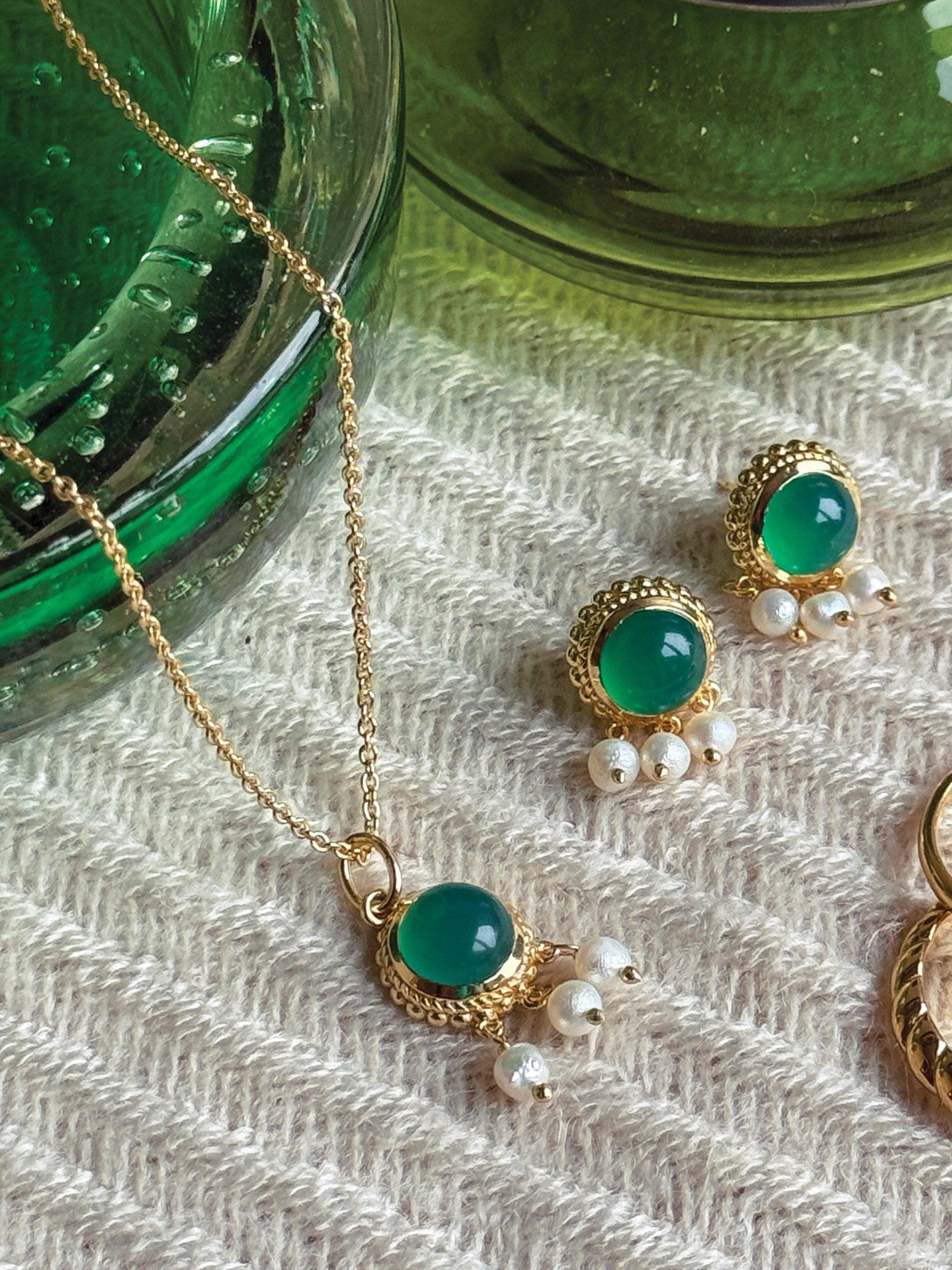 Product image 5 of 5, which shows Sarah Alexander Gemstone Pearl Drop Necklace, Gold/Multi
