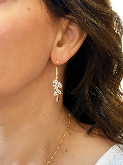 Ivory & Co. Keswick Cubic Zirconia Leaf Drop Earrings, Yellow Gold - view 2, Yellow Gold