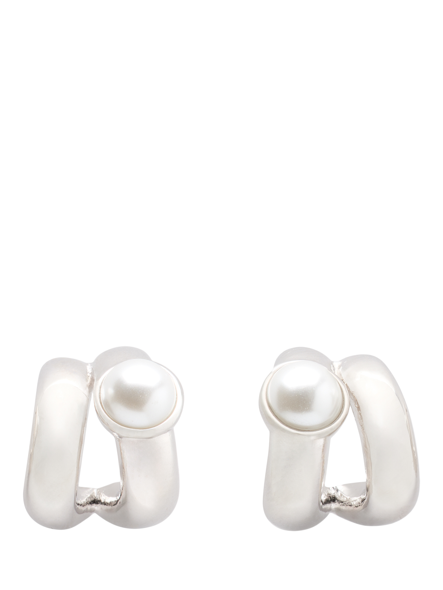 Product image 3 of 4, which shows kate spade new york Cubic Zirconia Double Huggie Hoop Earrings, Clear/Silver