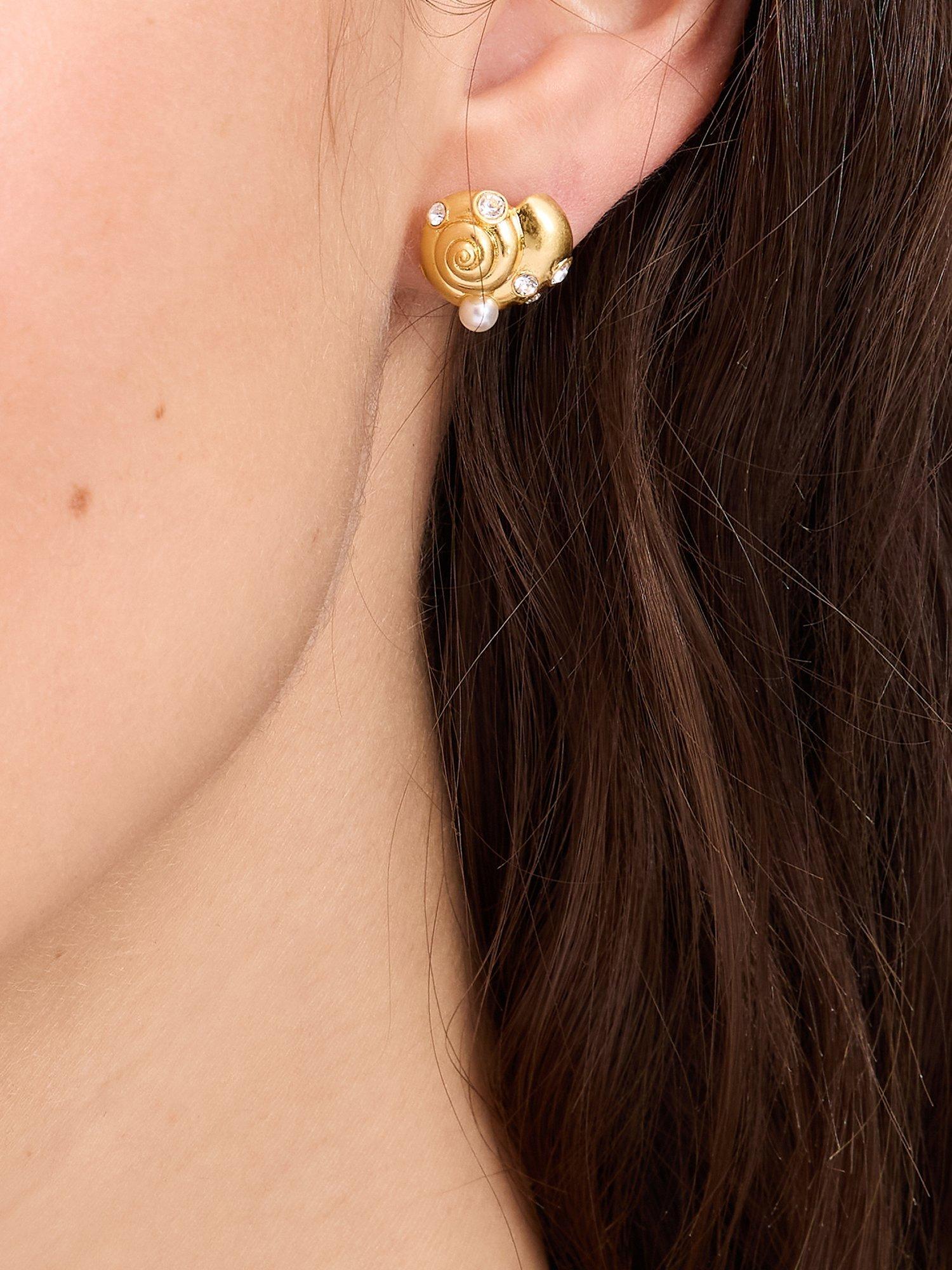 Product image 3 of 3, which shows kate spade new york Shell Stud Earrings, Clear/Gold