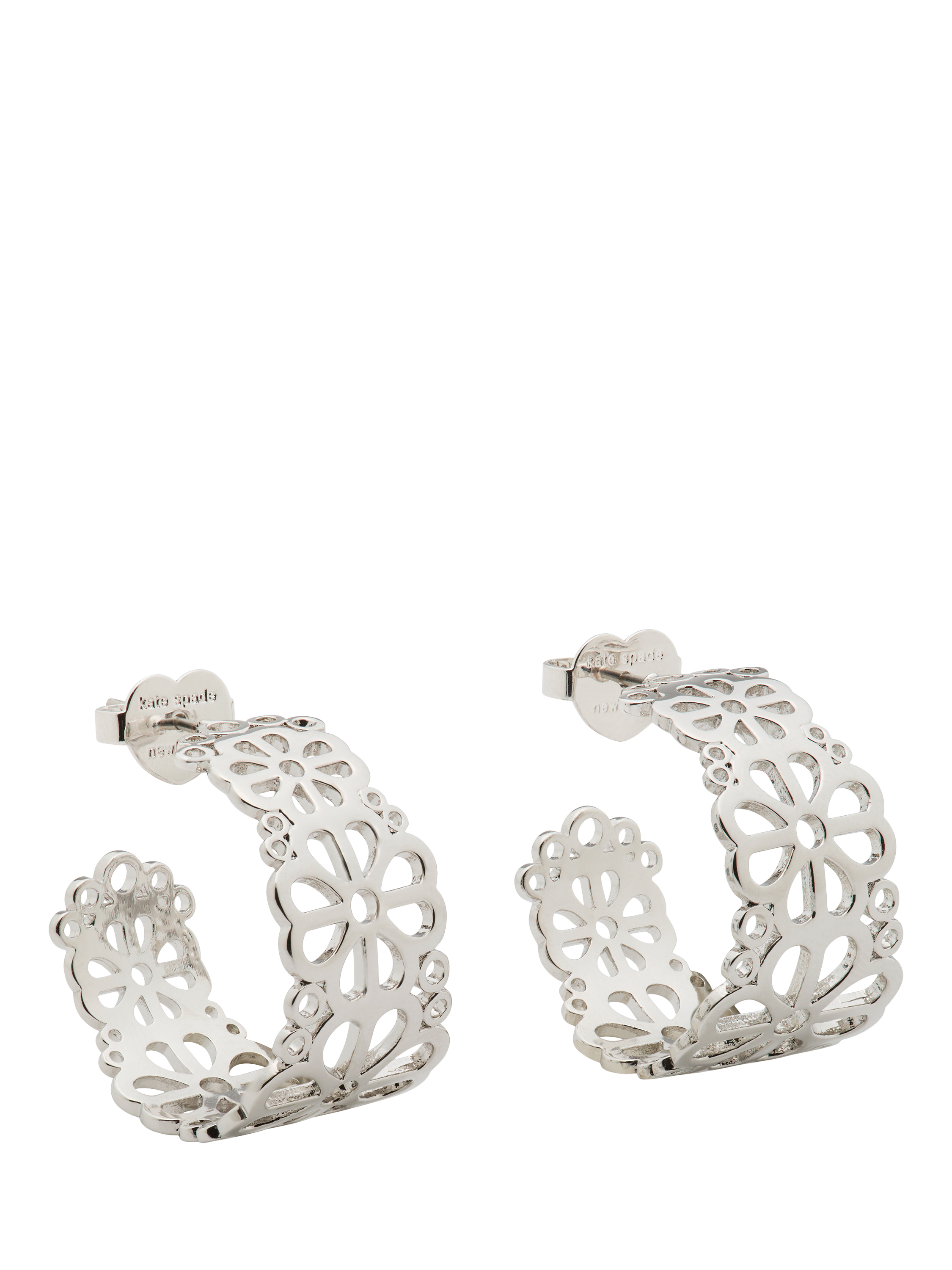 Product image 1 of 3, which shows kate spade new york Filigree Flower Hoop Earrings, Silver