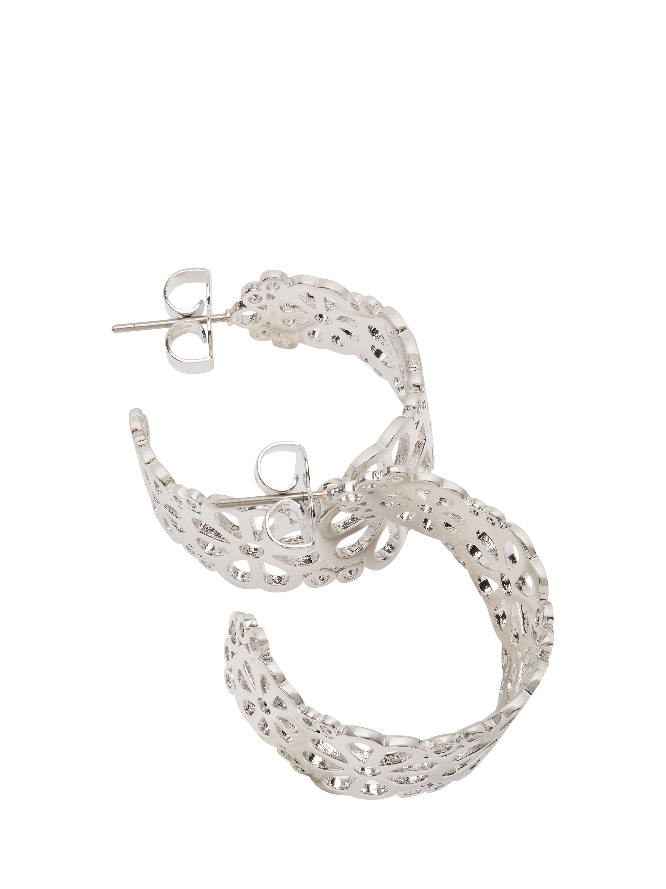 Product image 2 of 3, which shows kate spade new york Filigree Flower Hoop Earrings, Silver