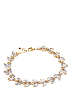 Ivory & Co. Boston Cubic Zirconia Leaf & Pearl Bracelet, Yellow Gold