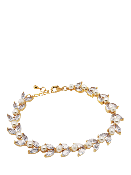 Ivory & Co. Boston Cubic Zirconia Leaf & Pearl Bracelet, Yellow Gold