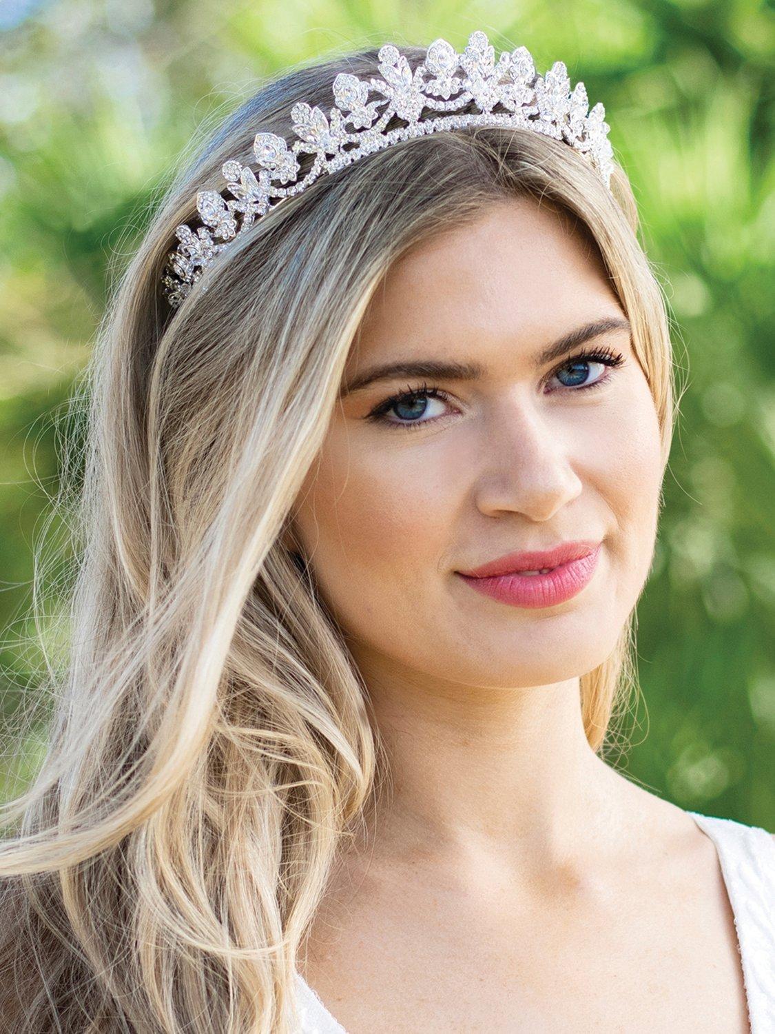 Product image 2 of 4, which shows Ivory & Co. Olivia Crystal Crown Tiara, Silver