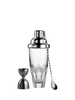 Waterford Crystal Mixology Cut Glass Cocktail Shaker Set, 3 Piece, 710ml, Clear, Clear