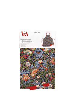 Museums & Galleries V&A William Morris Strawberry Thief Print Organic Cotton Apron, Blue/Multi, Multi Blue
