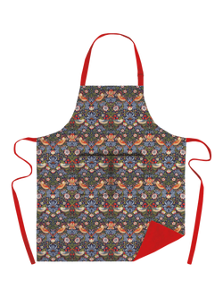 Museums & Galleries V&A William Morris Strawberry Thief Print Organic Cotton Apron, Blue/Multi - view 2, Multi Blue