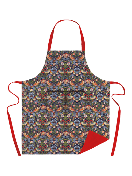 Museums & Galleries V&A William Morris Strawberry Thief Print Organic Cotton Apron, Blue/Multi - view 2, Multi Blue