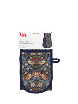 Museums & Galleries V&A William Morris Strawberry Thief Print Organic Cotton Double Oven Gloves, Blue/Multi, Multi Blue