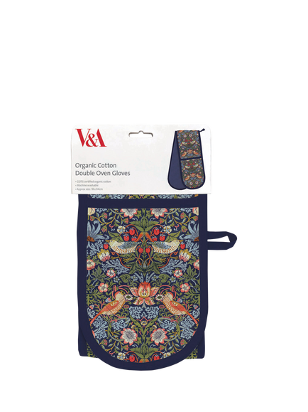 Museums & Galleries V&A William Morris Strawberry Thief Print Organic Cotton Double Oven Gloves, Blue/Multi, Multi Blue