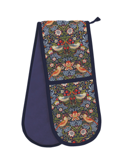 Museums & Galleries V&A William Morris Strawberry Thief Print Organic Cotton Double Oven Gloves, Blue/Multi - view 2, Multi Blue
