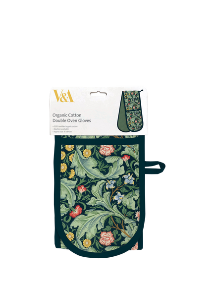 Museums & Galleries V&A William Morris Leicester Print Organic Cotton Double Oven Gloves, Green/Multi, Multi Green