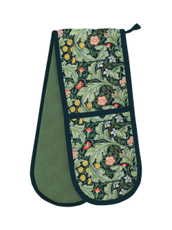 Museums & Galleries V&A William Morris Leicester Print Organic Cotton Double Oven Gloves, Green/Multi - view 2, Multi Green