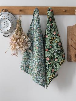 Museums & Galleries V&A William Morris Leicester Print Organic Cotton Tea Towel, Set of 2, Green - view 2, Leicester Wallpaper