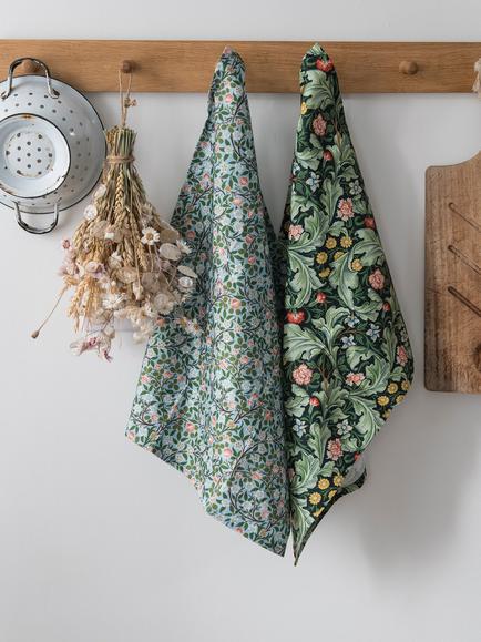 Museums & Galleries V&A William Morris Leicester Print Organic Cotton Tea Towel, Set of 2, Green - view 2, Leicester Wallpaper