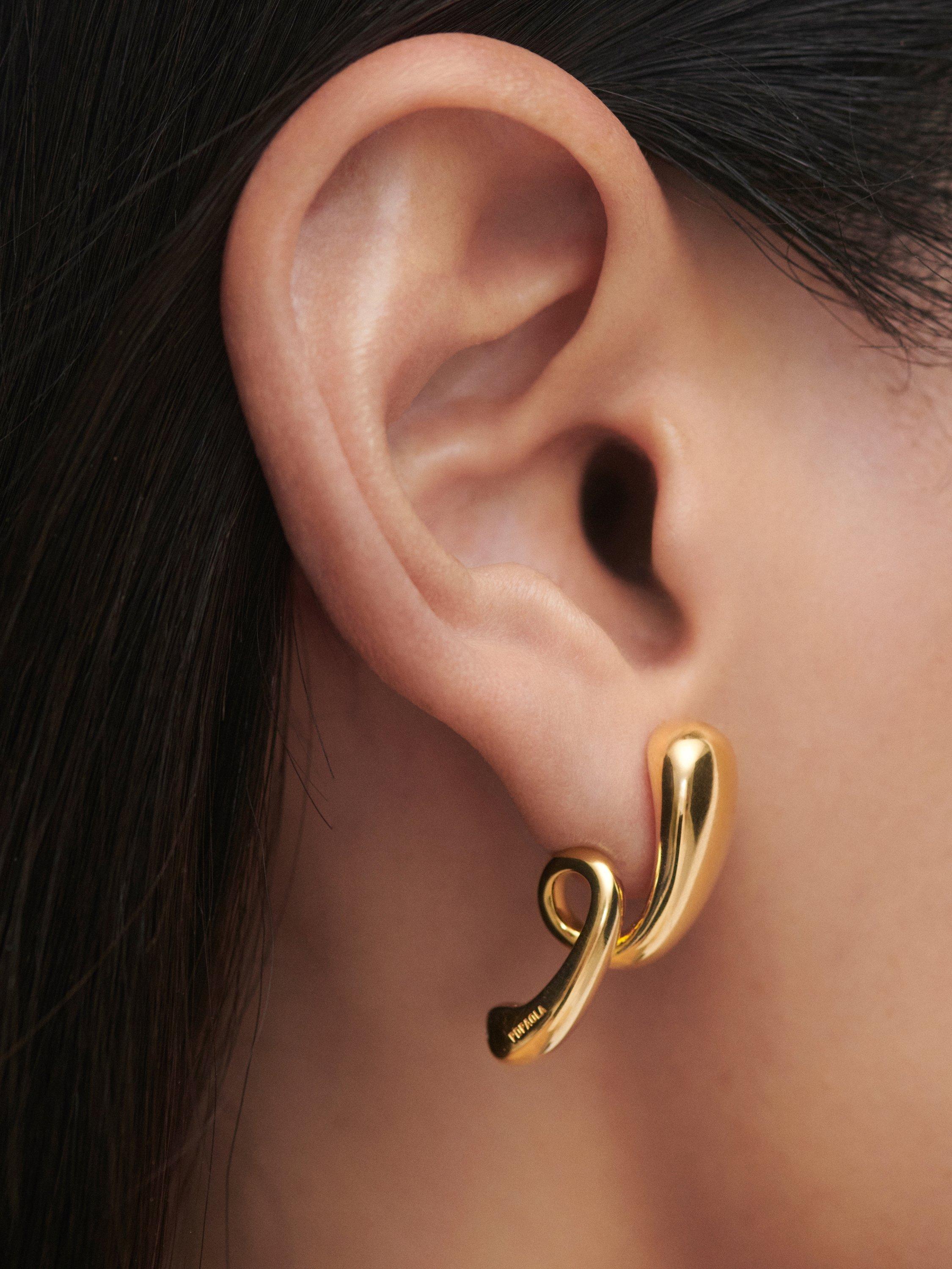 Product image 3 of 4, which shows PDPAOLA 18ct Gold Plated Twisted Drop Earrings, Yellow Gold