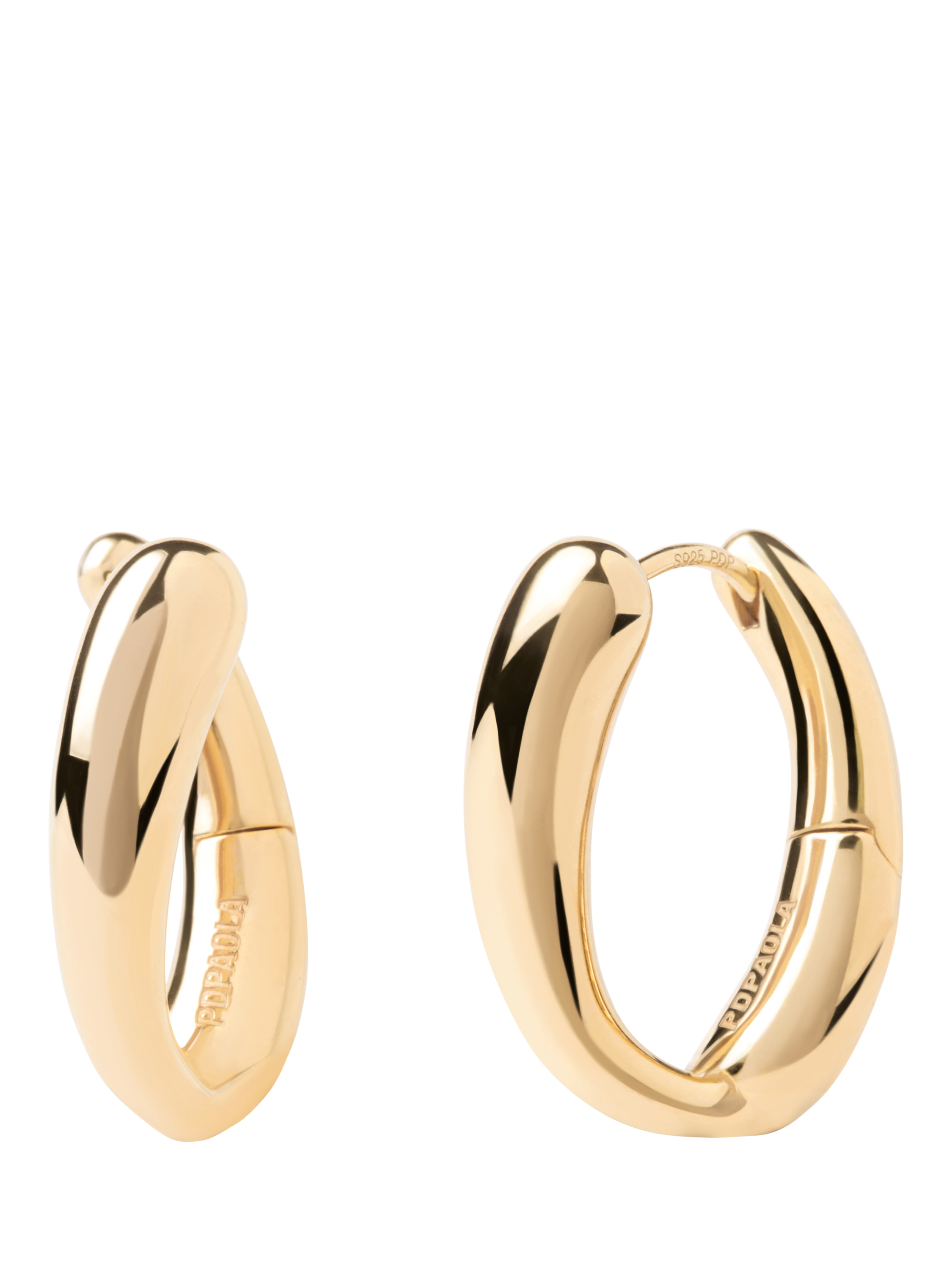 Product image 1 of 3, which shows PDPAOLA 18ct Gold Plated Twisted Hoop Earrings, Yellow Gold