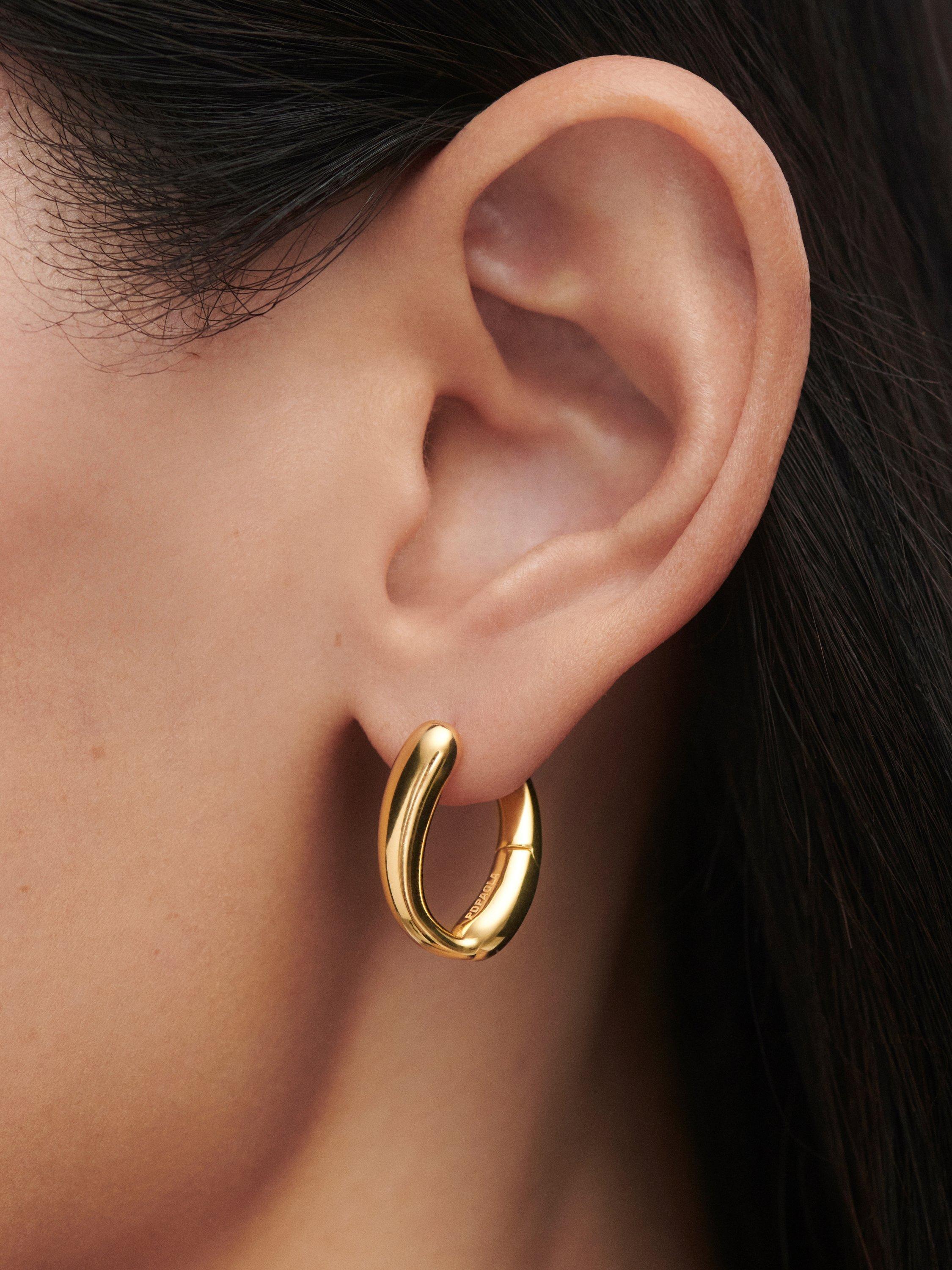 Product image 2 of 3, which shows PDPAOLA 18ct Gold Plated Twisted Hoop Earrings, Yellow Gold