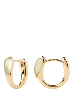 PDPAOLA 18ct Gold Plated Prehnite Huggie Hoop Earrings, Yellow Gold, Yellow Gold