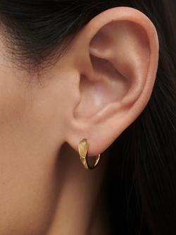 PDPAOLA 18ct Gold Plated Prehnite Huggie Hoop Earrings, Yellow Gold - view 2, Yellow Gold