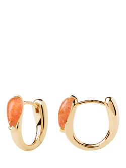 PDPAOLA 18ct Gold Plated Sunstone Huggie Hoop Earrings, Yellow Gold, Yellow Gold