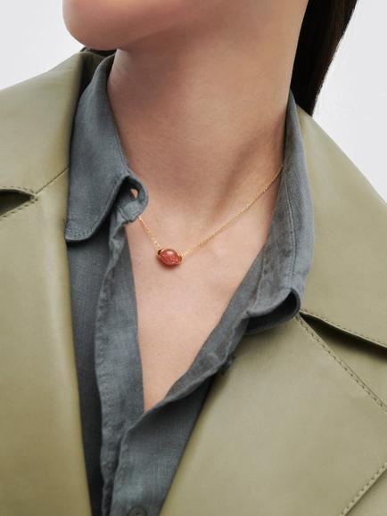 PDPAOLA 18ct Gold Plated Sunstone Oval Chain Necklace, Yellow Gold - view 2, Yellow Gold