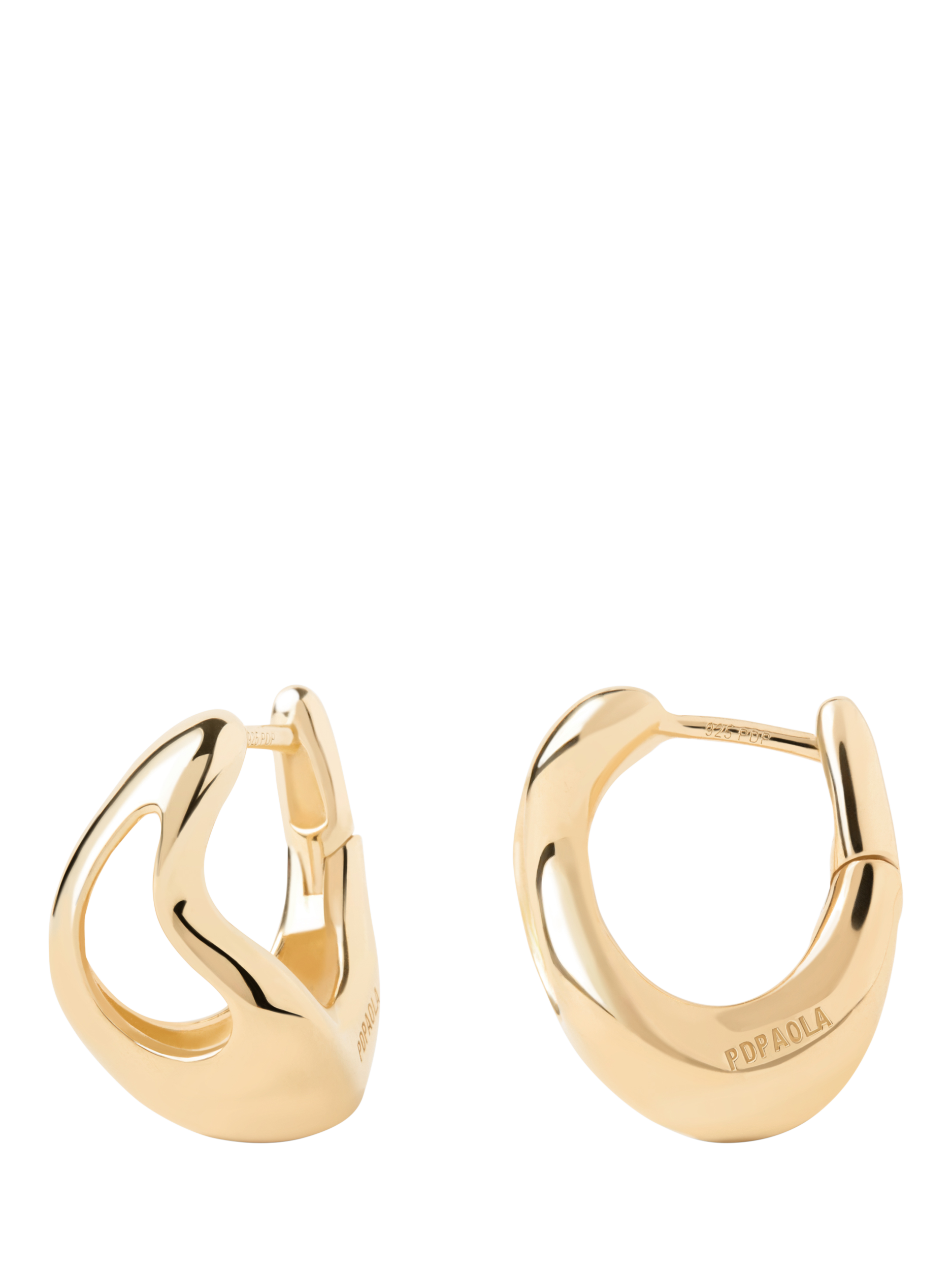 Product image 1 of 8, which shows PDPAOLA 18ct Gold Plated Sculptural Hoop Drop Earrings, Yellow Gold
