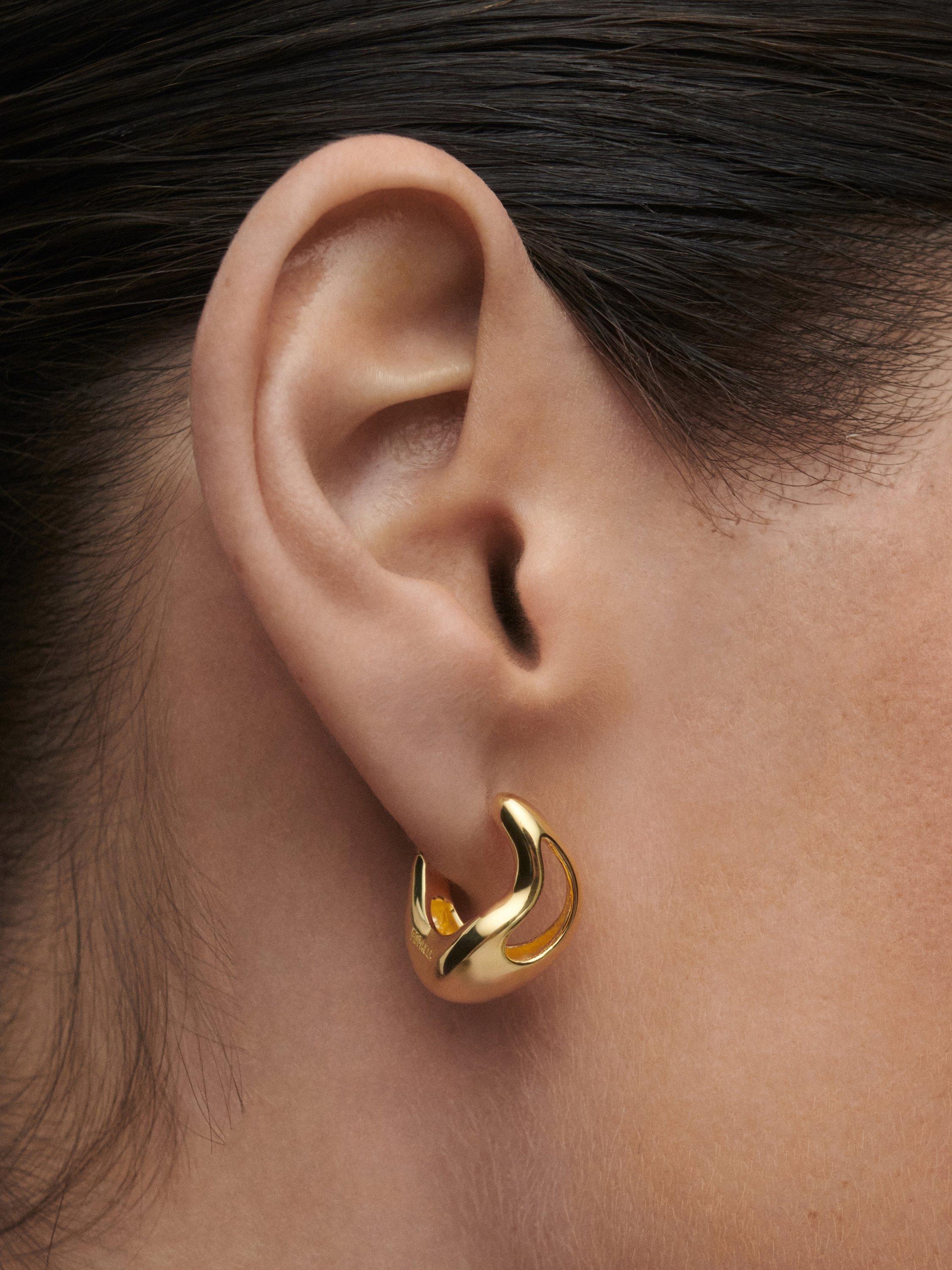 Product image 5 of 8, which shows PDPAOLA 18ct Gold Plated Sculptural Hoop Drop Earrings, Yellow Gold