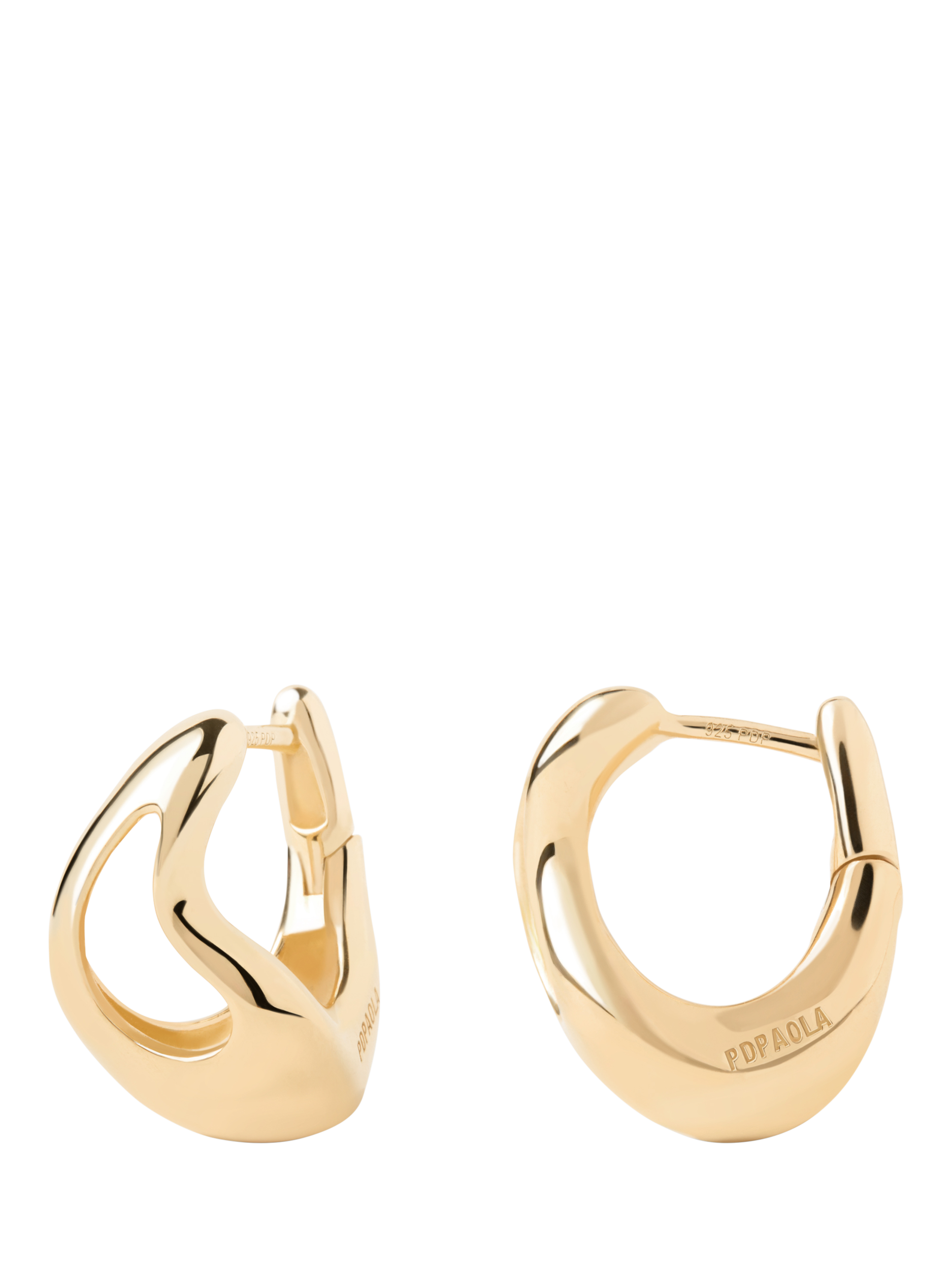 Product image 8 of 8, which shows PDPAOLA 18ct Gold Plated Sculptural Hoop Drop Earrings, Yellow Gold