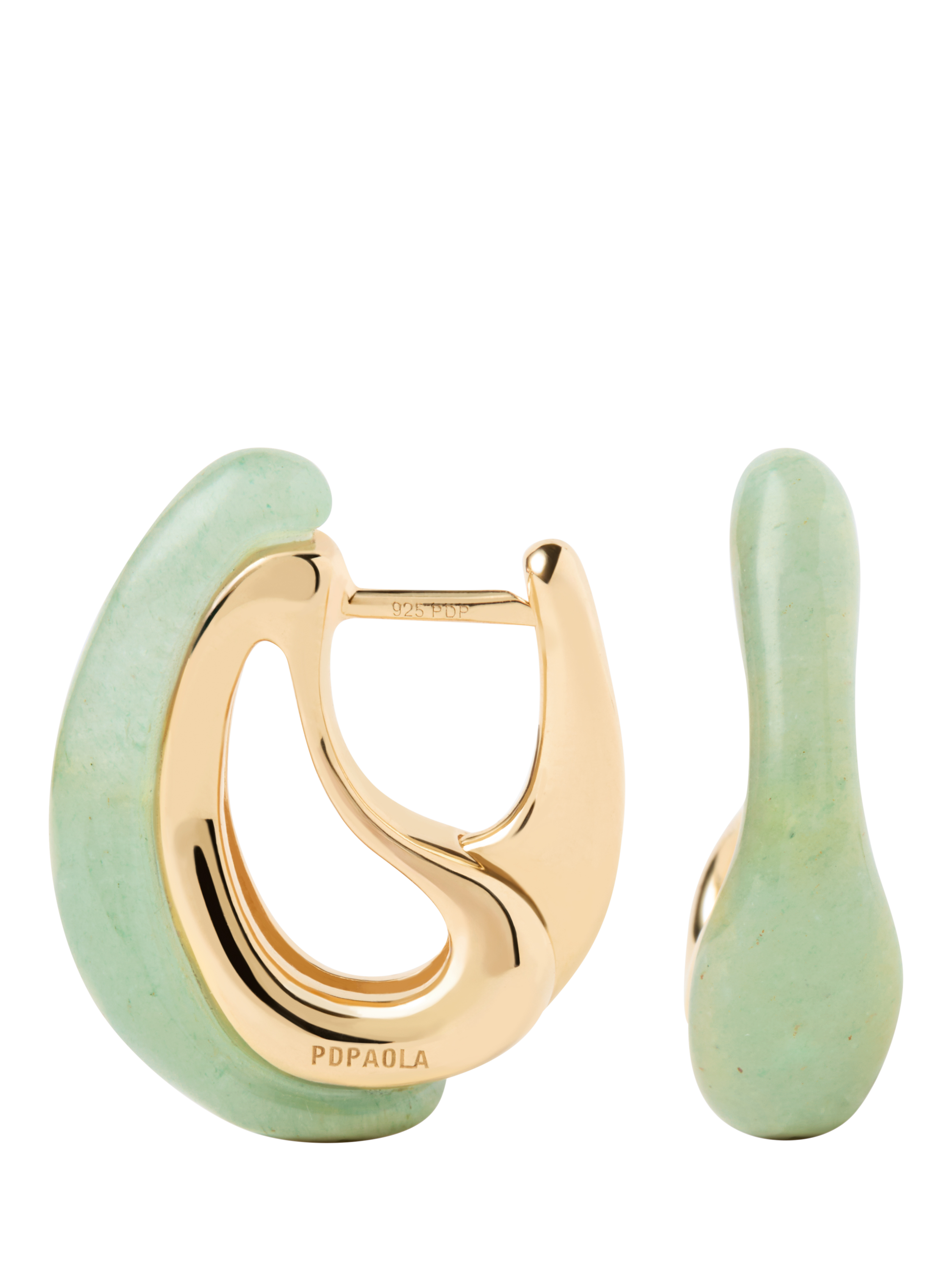 Product image 2 of 5, which shows PDPAOLA 18ct Gold Plated Aventurine Wavy Hoop Drop Earrings, Yellow Gold