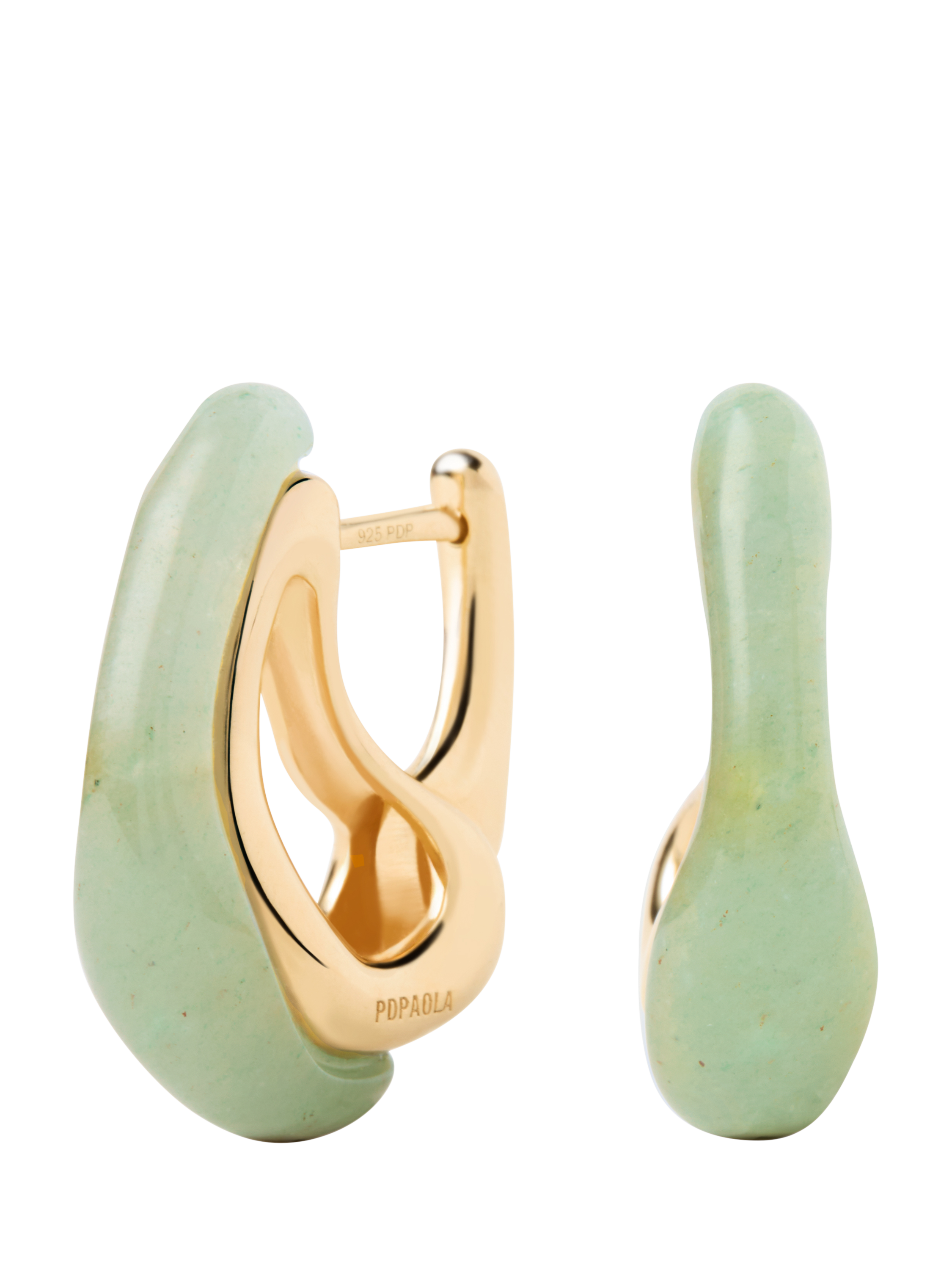 Product image 4 of 5, which shows PDPAOLA 18ct Gold Plated Aventurine Wavy Hoop Drop Earrings, Yellow Gold