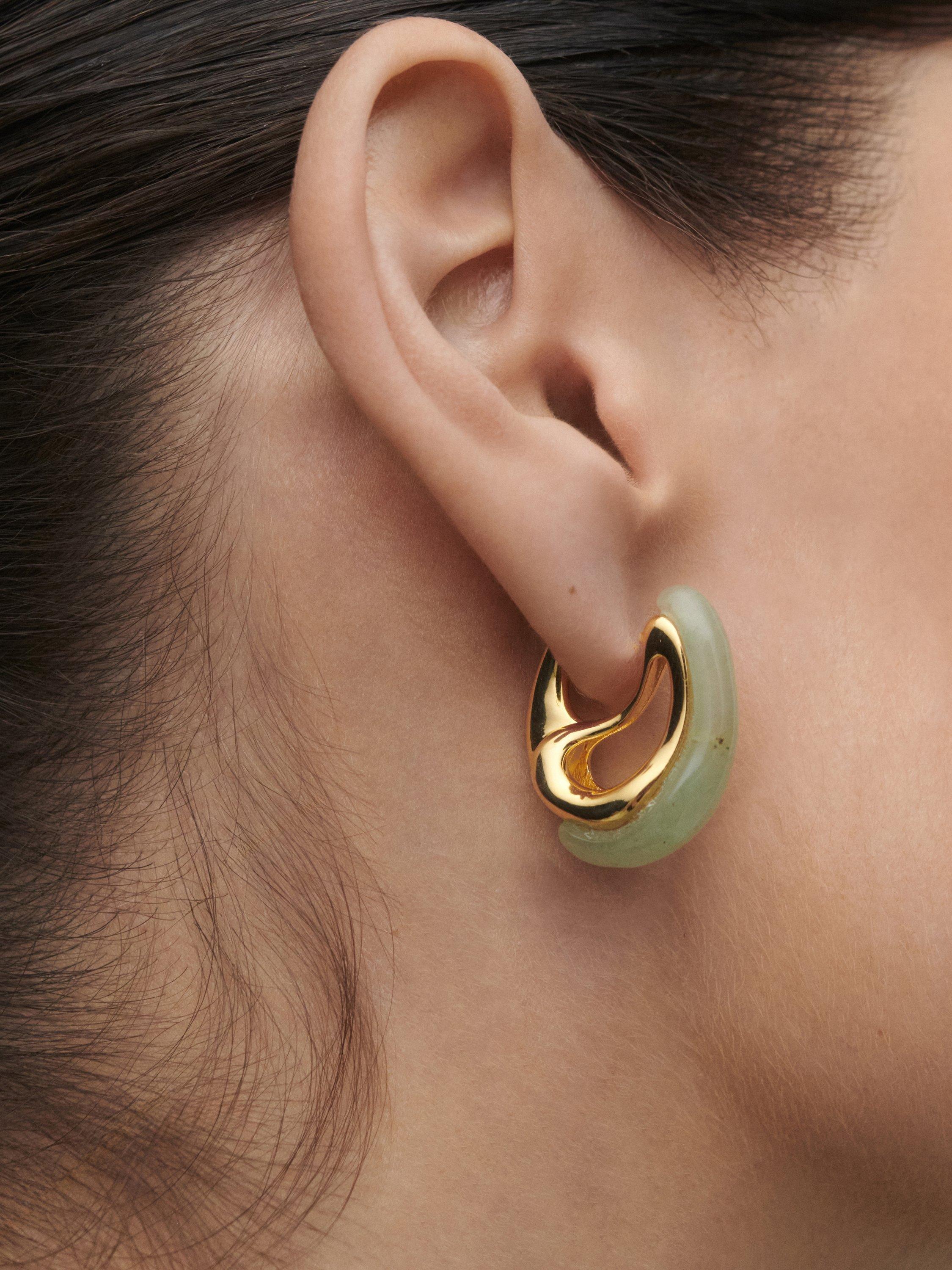 Product image 5 of 5, which shows PDPAOLA 18ct Gold Plated Aventurine Wavy Hoop Drop Earrings, Yellow Gold