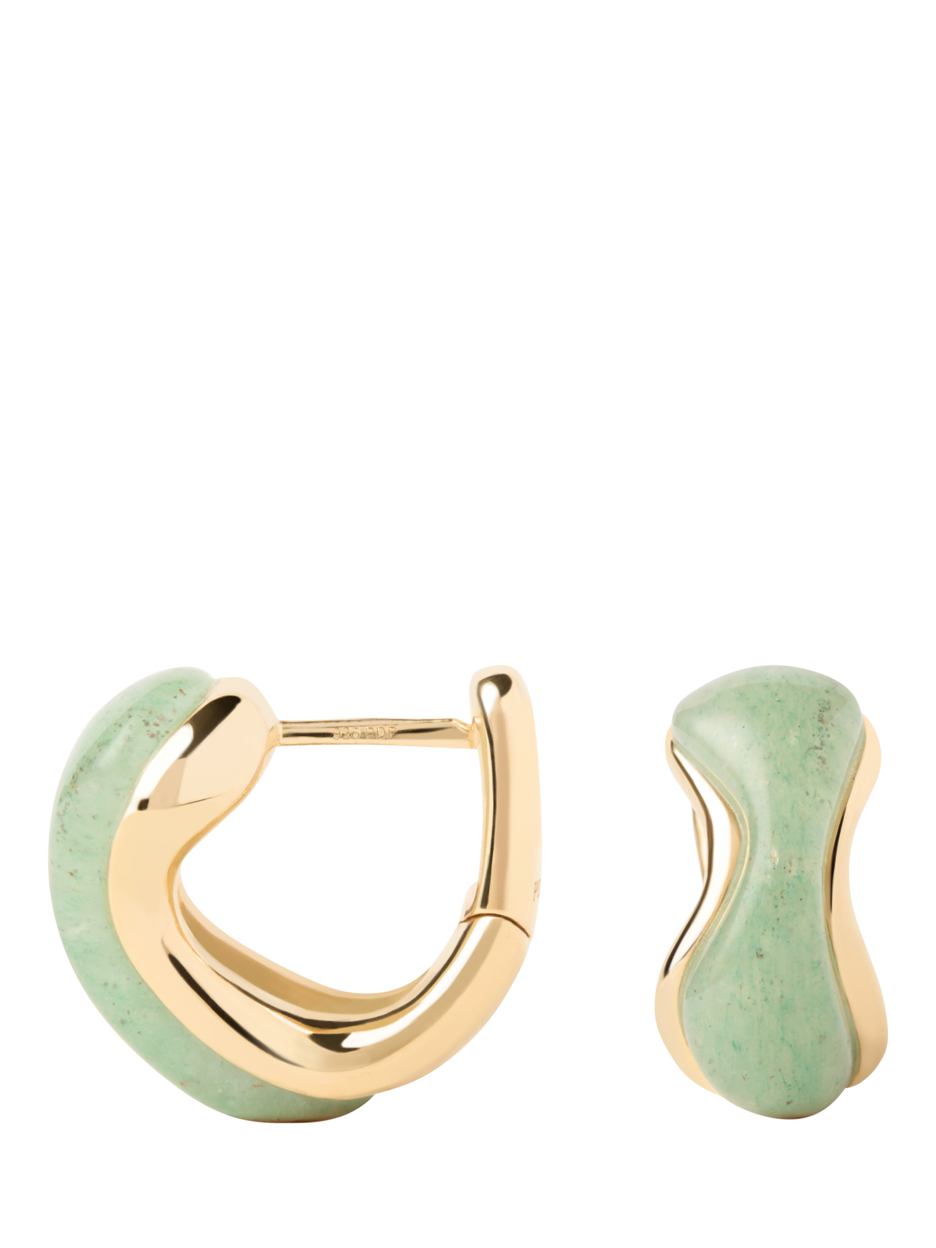 Product image 1 of 8, which shows PDPAOLA 18ct Gold Plated Aventurine Huggie Hoop Earrings, Yellow Gold