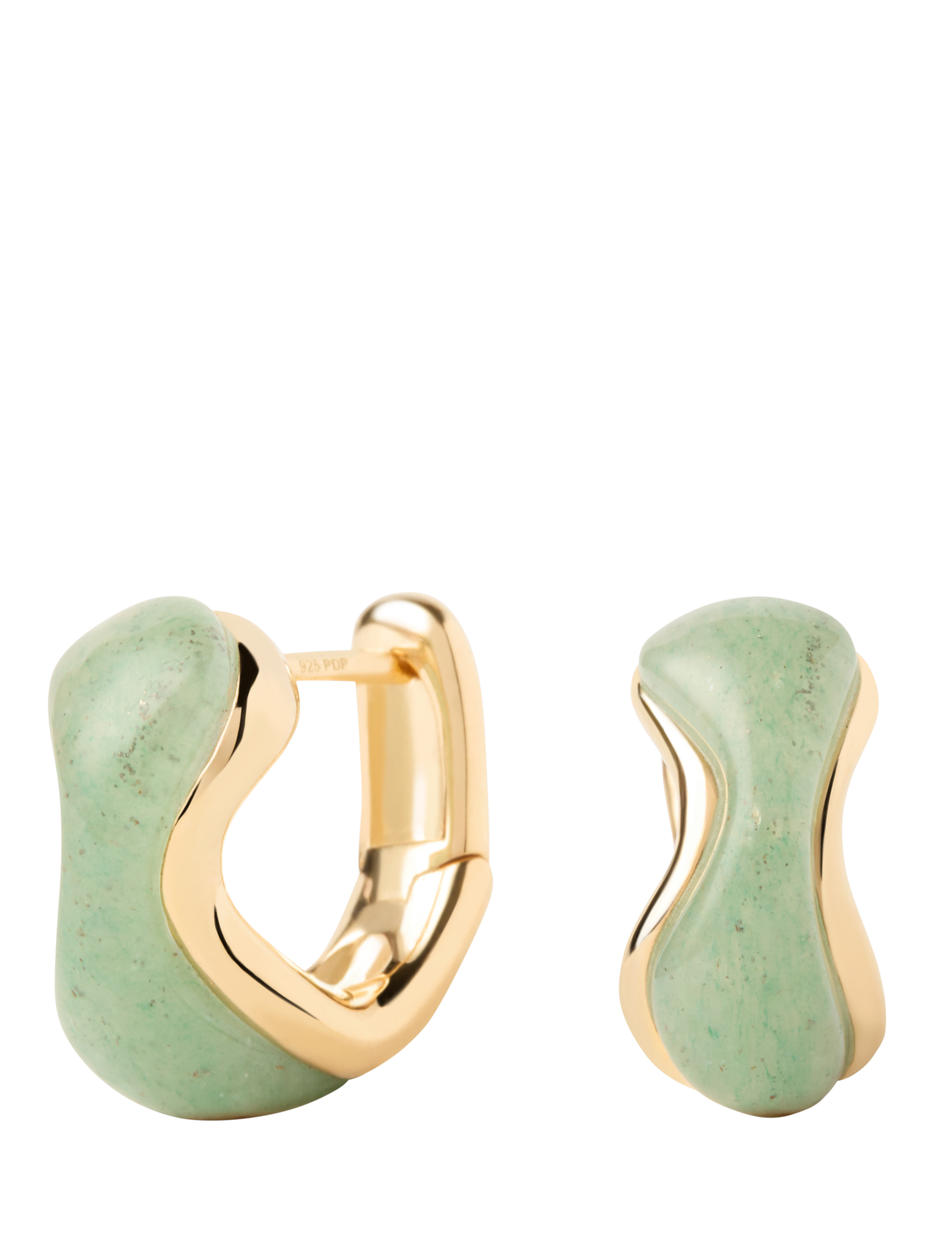 Product image 4 of 8, which shows PDPAOLA 18ct Gold Plated Aventurine Huggie Hoop Earrings, Yellow Gold