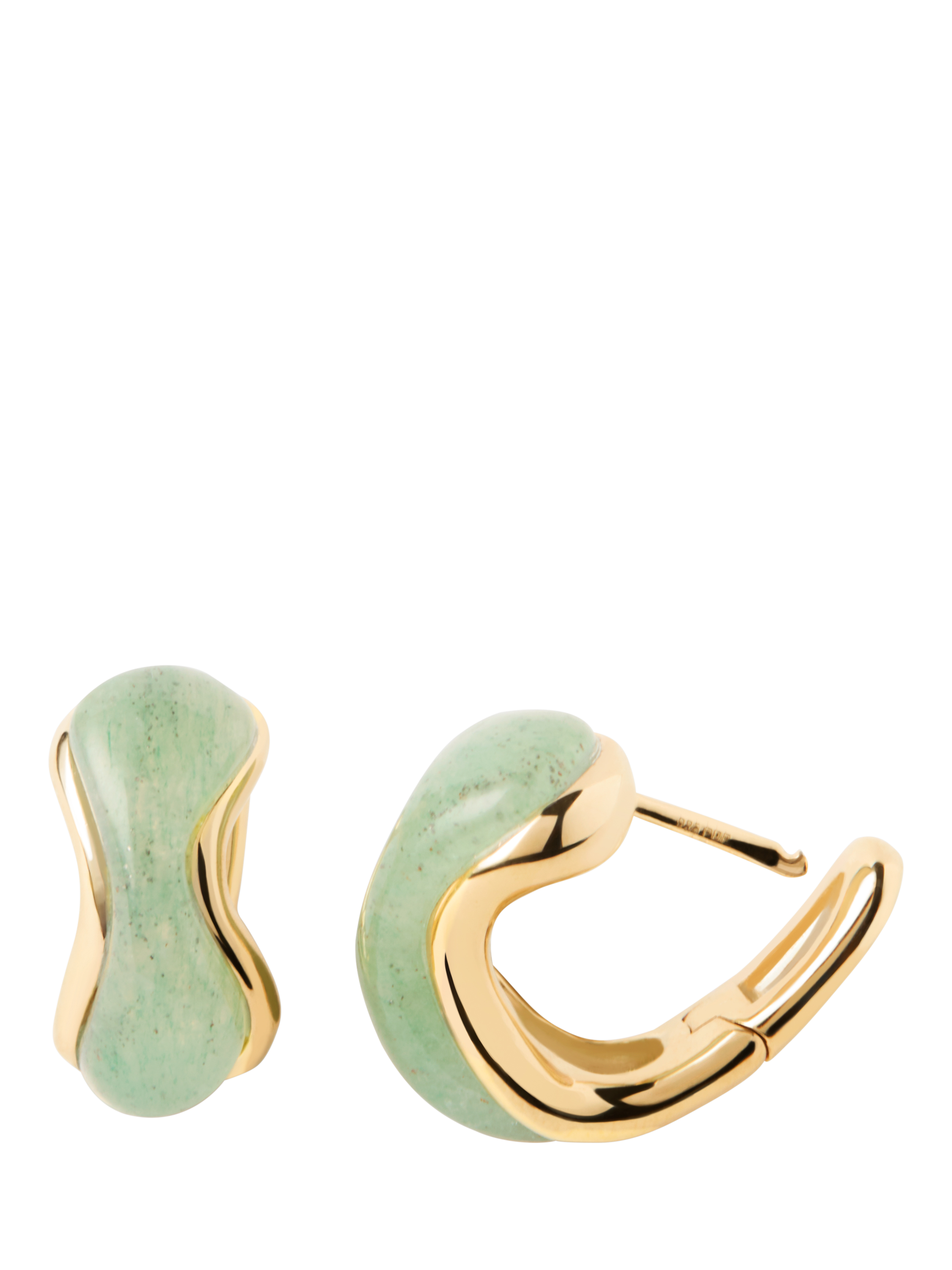 Product image 6 of 8, which shows PDPAOLA 18ct Gold Plated Aventurine Huggie Hoop Earrings, Yellow Gold