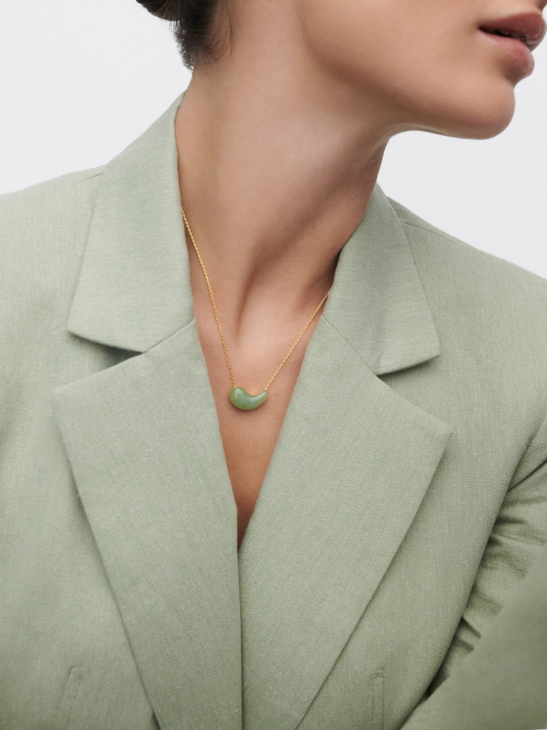 Product image 4 of 4, which shows PDPAOLA 18ct Gold Plated Aventurine Drop Pendant Necklace, Yellow Gold