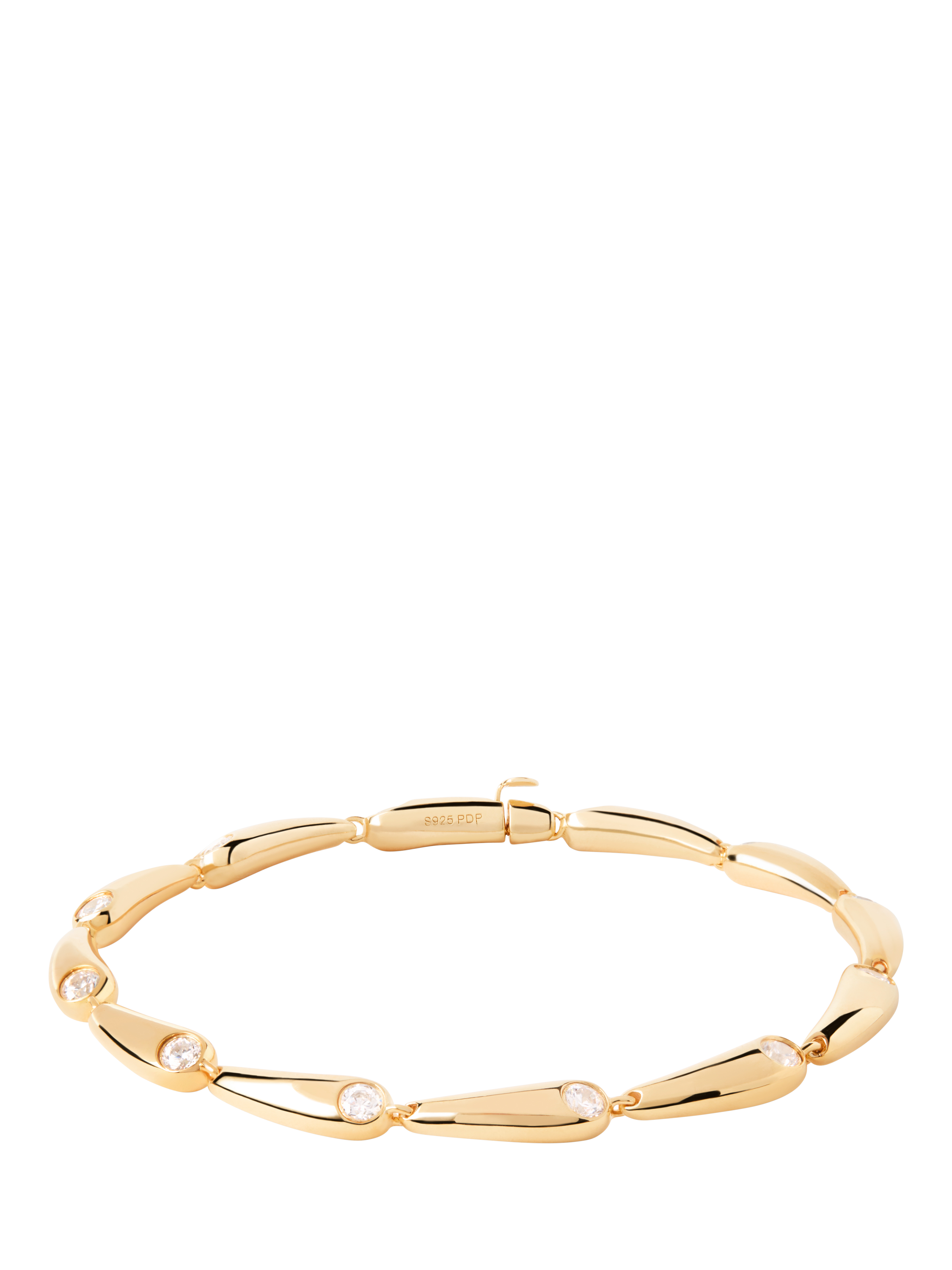 Product image 1 of 6, which shows PDPAOLA 18ct Gold Plated Cubic Zirconia Drop Shaped Chain Bracelet, Yellow Gold