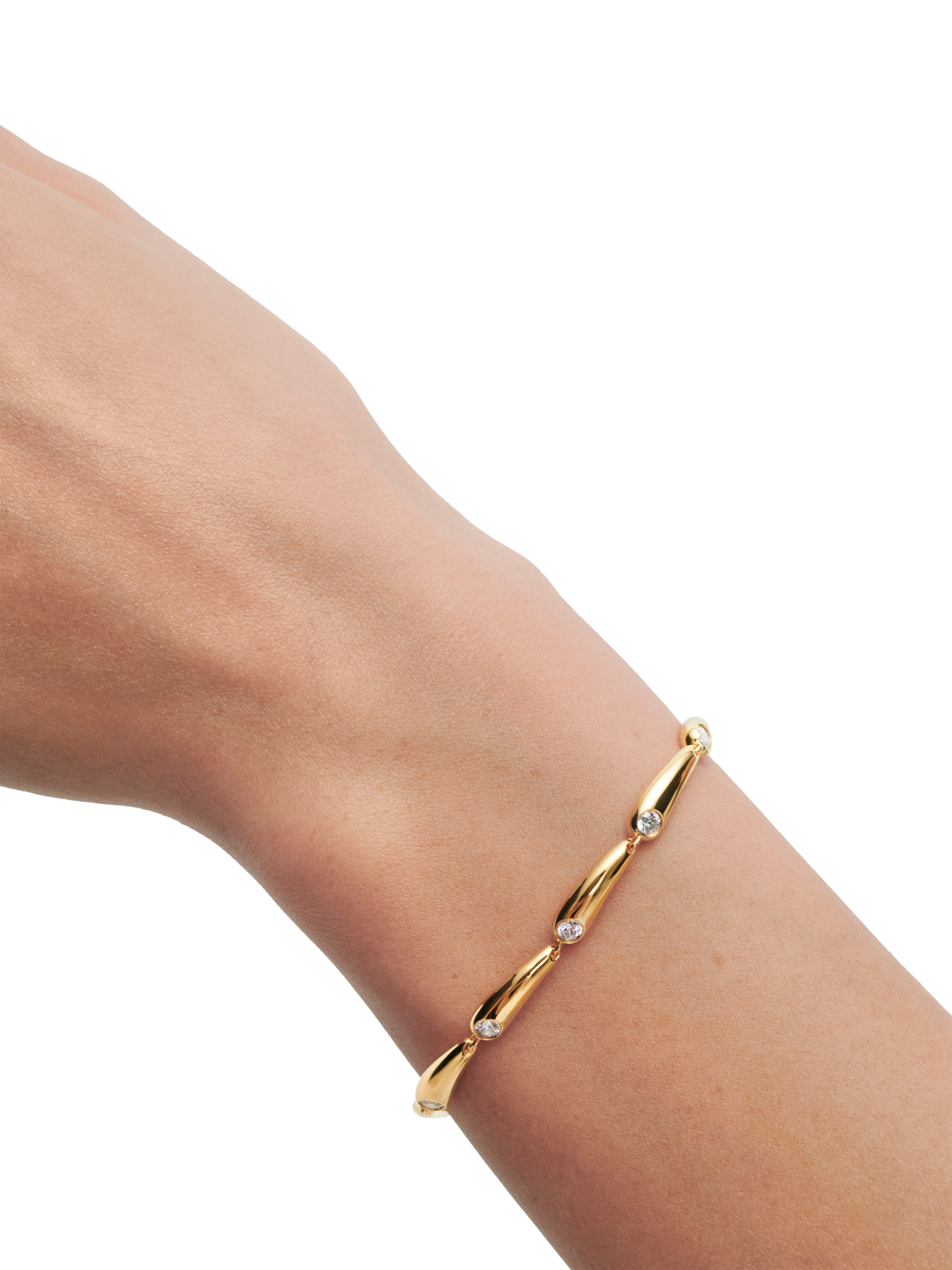 Product image 3 of 6, which shows PDPAOLA 18ct Gold Plated Cubic Zirconia Drop Shaped Chain Bracelet, Yellow Gold