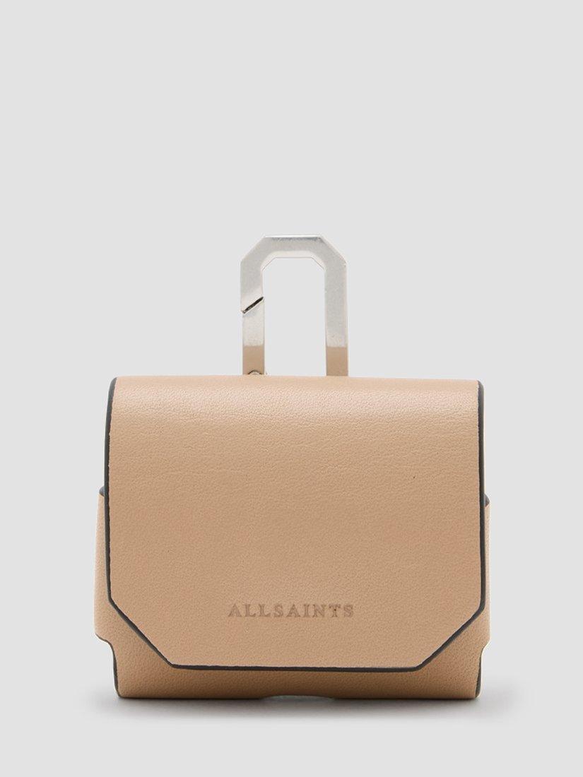 AllSaints Leather Hex AirPod Case, Mink Brown